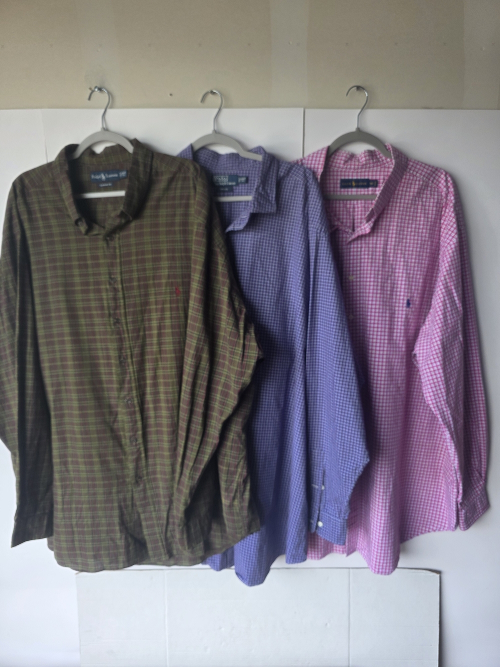 Lot Of 3 Ralph Lauren Men's Classic Check Button-Down Shirt-Olive/Blue/Pink 4XLT